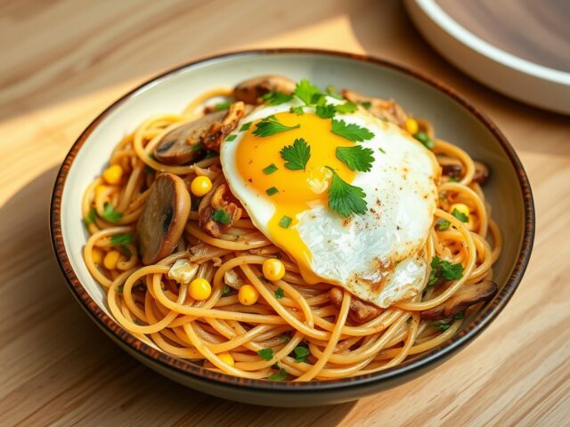 Kipsate-spaghetti met prei en ei
