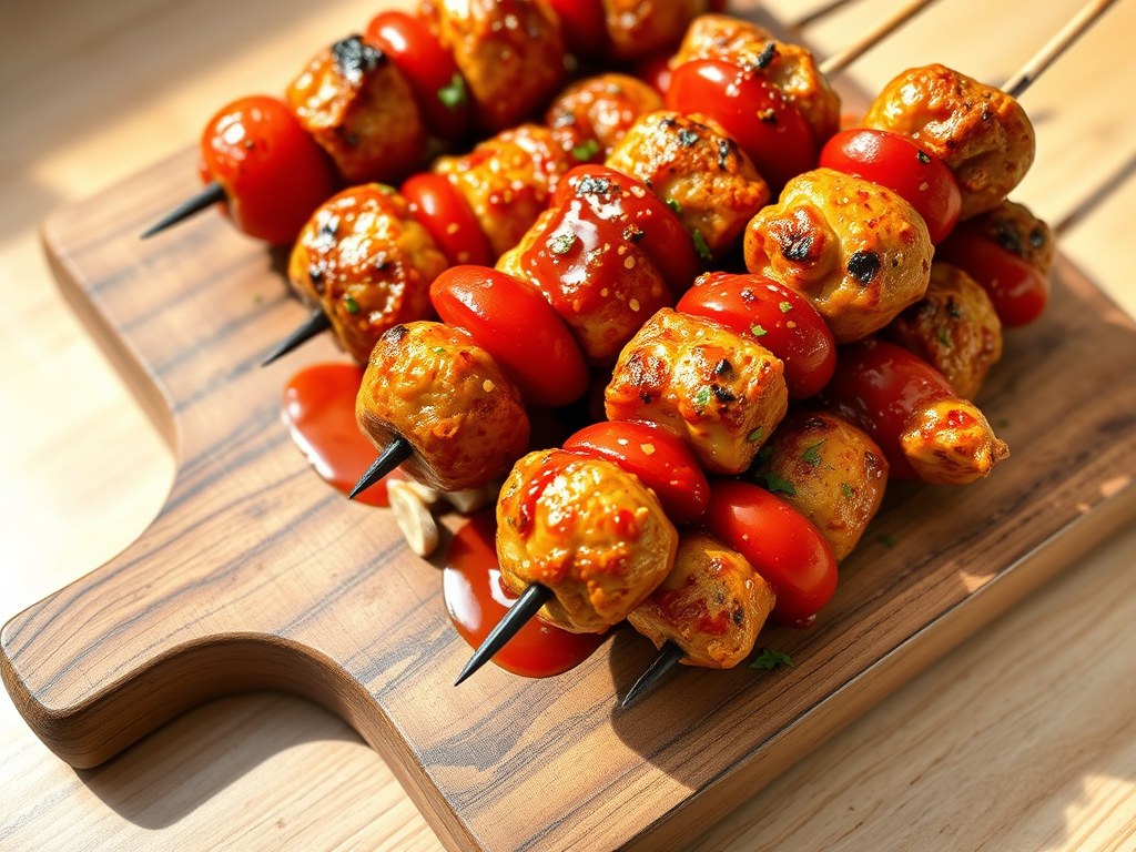 Kipspiesen met piripirisaus, AI-gegenereerde illustratie