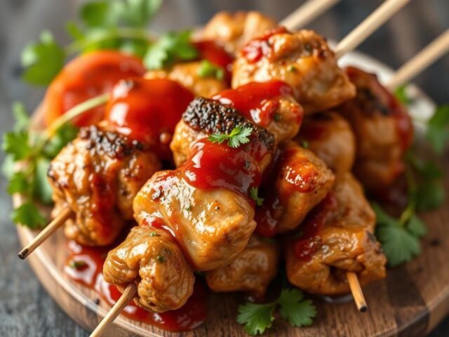 Kipspiesjes met chilisaus