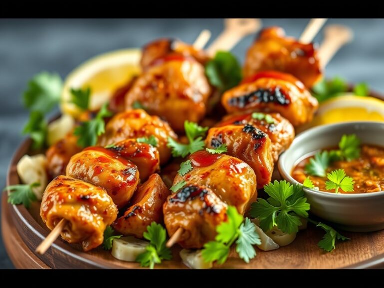 Kipspiesjes met perziksalsa