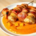 Kipspiesjes met wortelcrème
