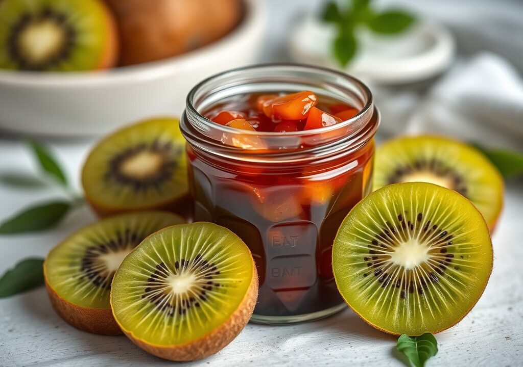 Kiwi-jam met druiven en port, AI-gegenereerde illustratie