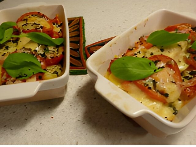 Zalige Zalm Caprese uit de oven en een vleugje zwarte olijven crumble.