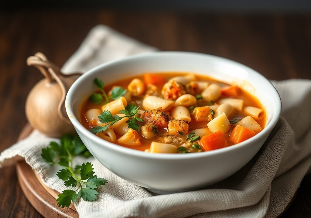 Klassieke minestrone, AI-gegenereerde illustratie