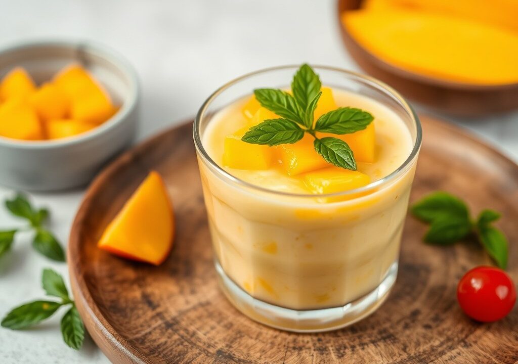 Kleefrijst met mango, AI-gegenereerde illustratie