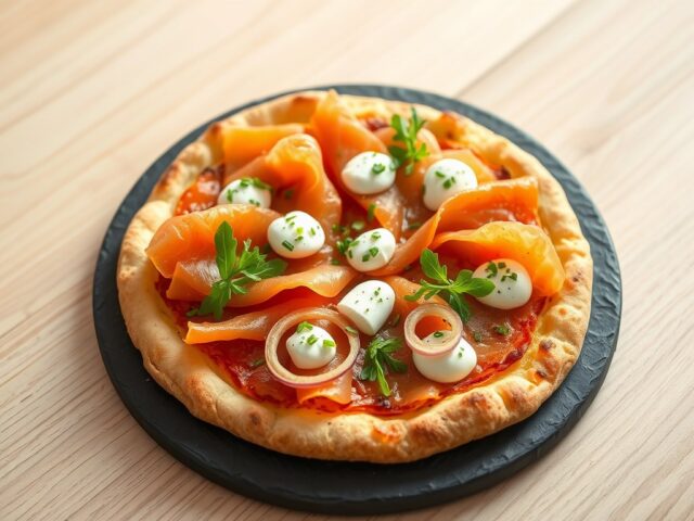 Kleine flammkuchen met gerookte zalm