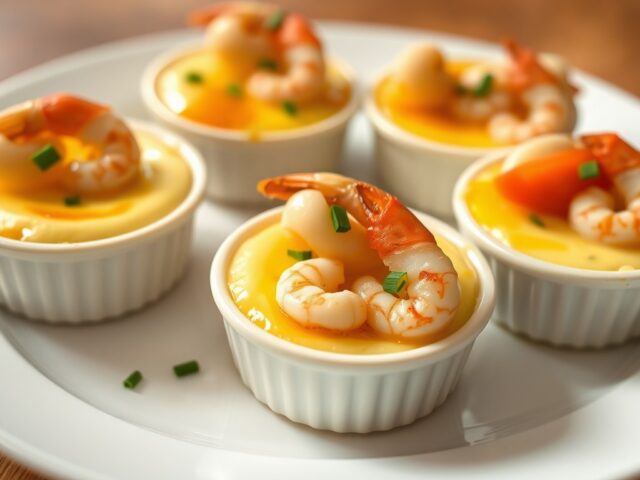 Kleine flans met grijze garnalen