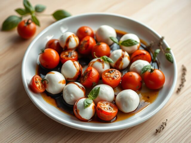 Kleine gare tomaatjes met mozzarellabolletjes