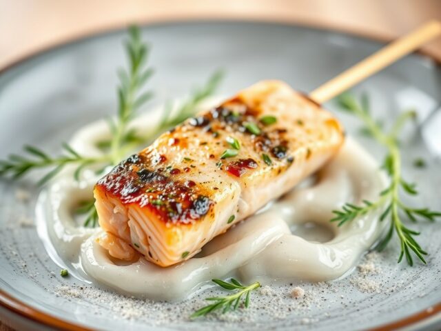 Kleine gemarineerde zalmspies