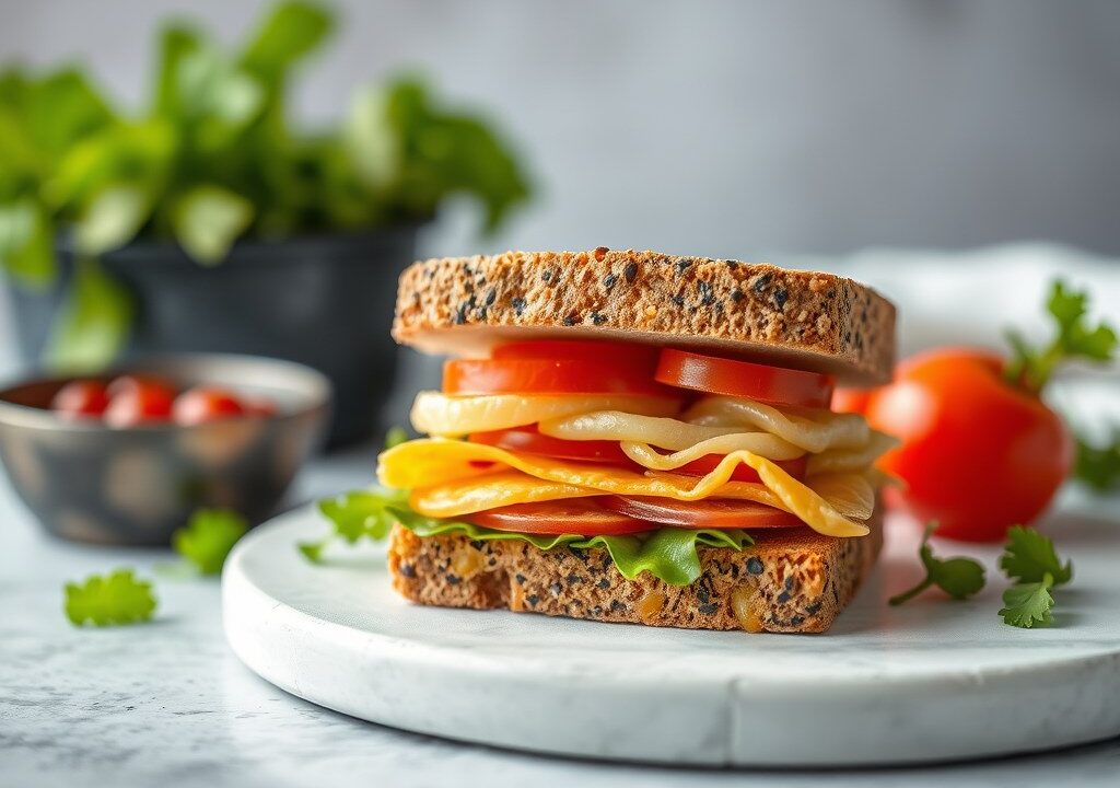 Kleine sandwich van sjalot, zoute haring — AI-gegenereerde illustratie