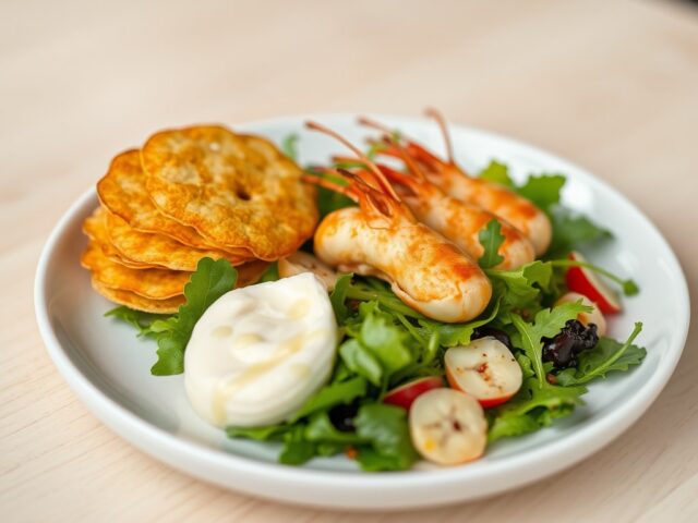 Kletskoppen van geitenkaas met rivierkreeftjes