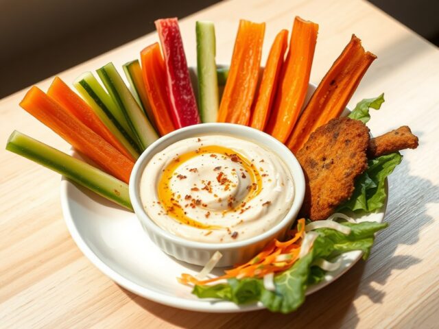 Knapperige groenten met auberginedip