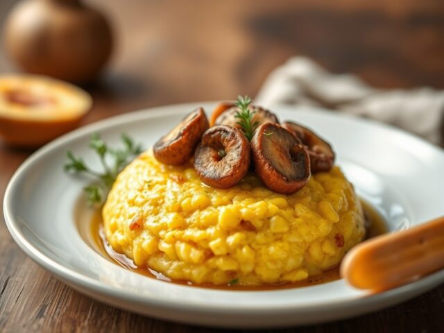 Knapperige polenta met gebakken champignons — AI-gegenereerde illustratie