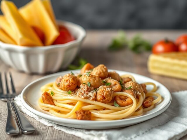 Knapperige snoekbaars met lintpasta