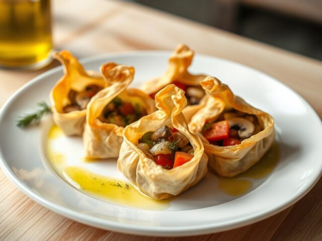 Knapzakjes van filodeeg gevuld met Provencaalse gr