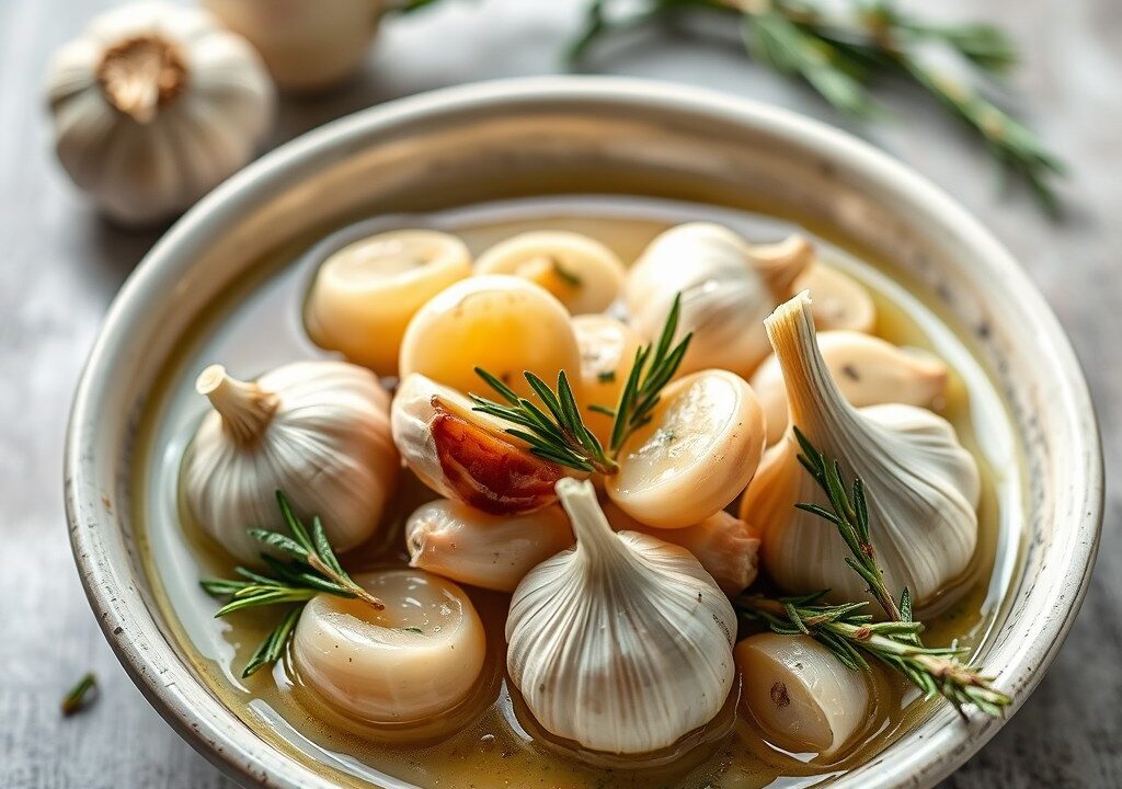 Knoflook in witte wijn, AI-gegenereerde illustratie