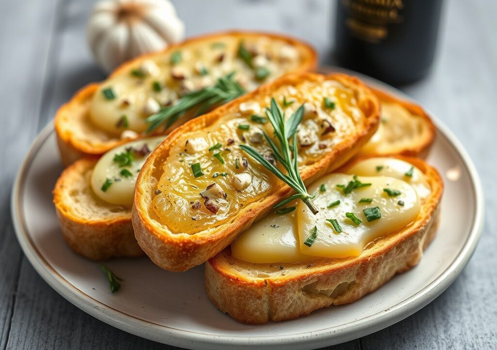 Knoflook toastjes, AI-gegenereerde illustratie