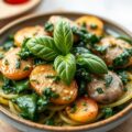 Knoflookaardappeltjes met basilicumspinazie