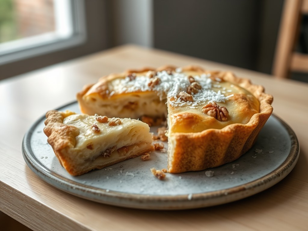 Kokos-bananenpie, AI-gegenereerde illustratie