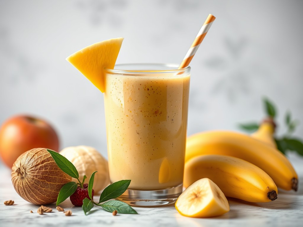 Kokos-fruit smoothie, AI-gegenereerde illustratie