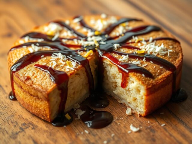 Kokos- gember-rijstevlaai met banaansiroop