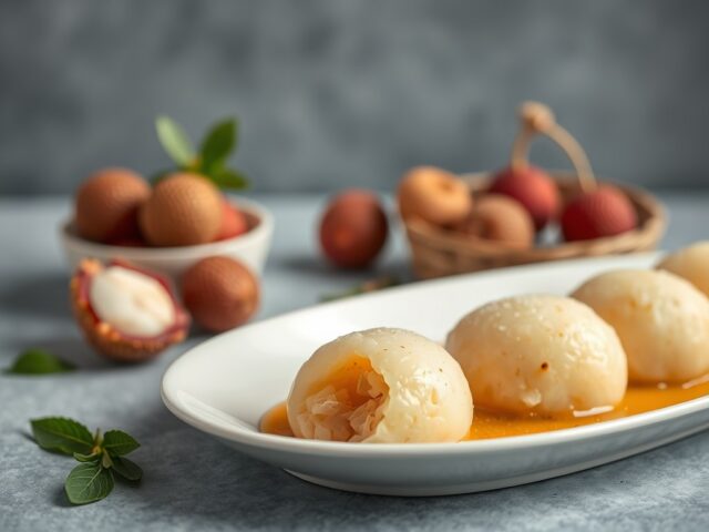 Kokosflensjes met lychees