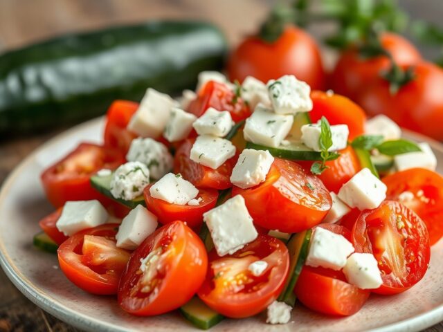 Komkommer Tomaat salade met Feta kaas