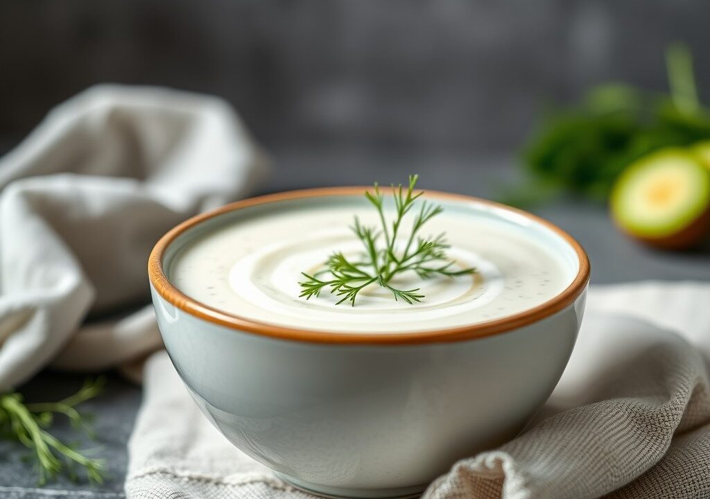 Komkommer-yoghurtsoep — AI-gegenereerde illustratie
