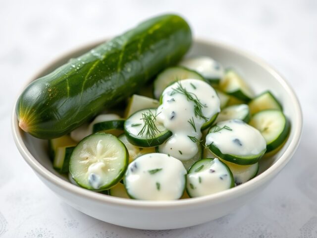 Komkommersalade met dillesaus — AI-gegenereerde illustratie