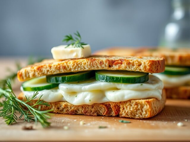 Komkommersandwiches met dilleboter — AI-gegenereerde illustratie