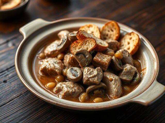 Konijn met mosterd en champignons