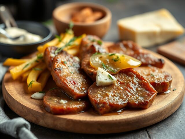 Konijnenfilets en blauwgeaderde kaas