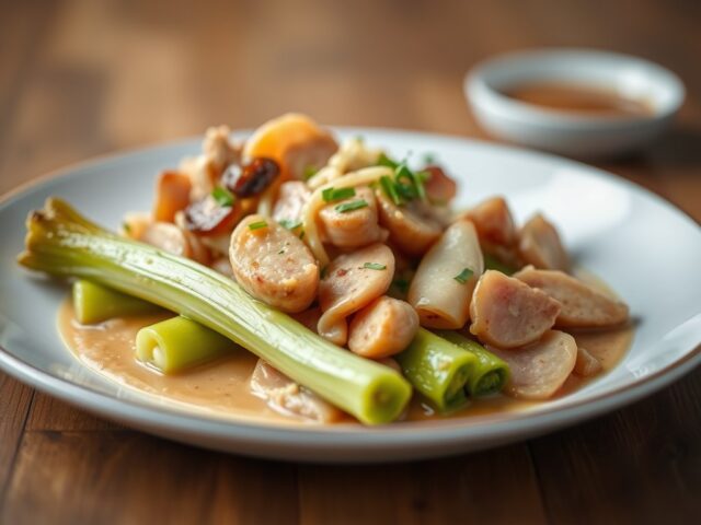 Koolrabi met ham en champignonsaus — AI-gegenereerde illustratie