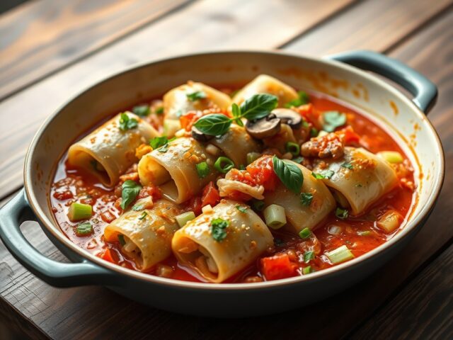 Koolrolletjes in tomatensaus
