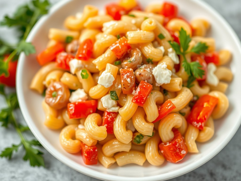 koude macaroni salade, AI-gegenereerde illustratie