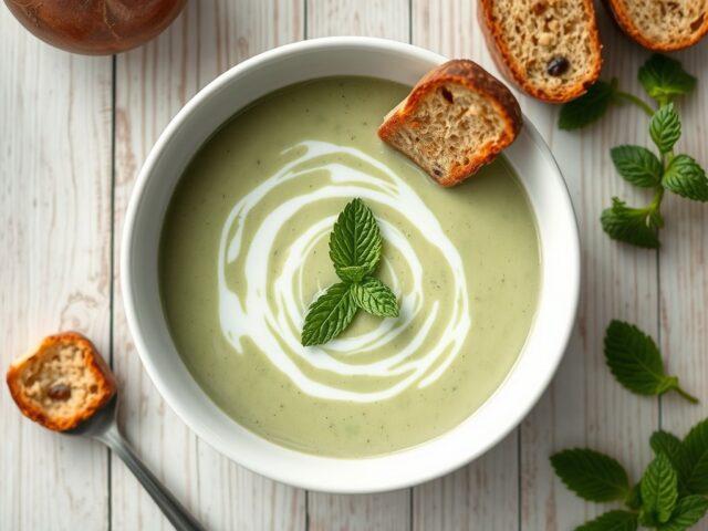 Koude roomsoep van courgette en munt