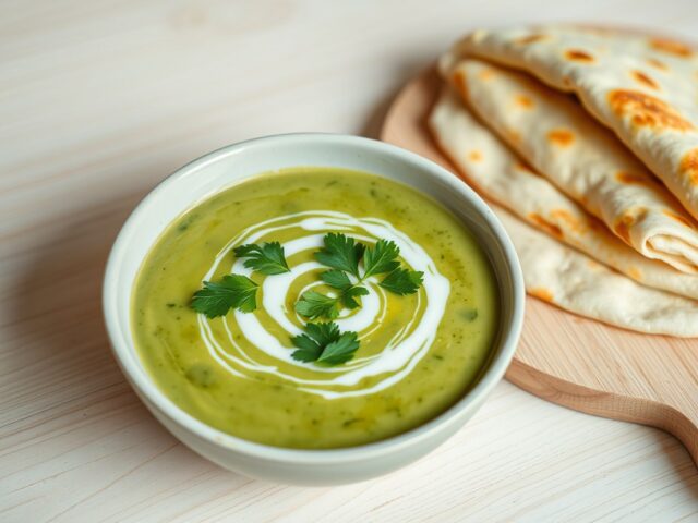Koude soep van avocado en komkommer met Flatbreads