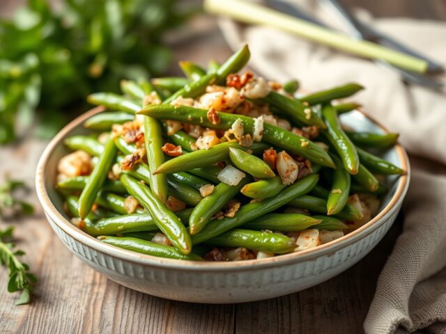Koude sperzieboontjes met azijn en mosterd — AI-gegenereerde illustratie