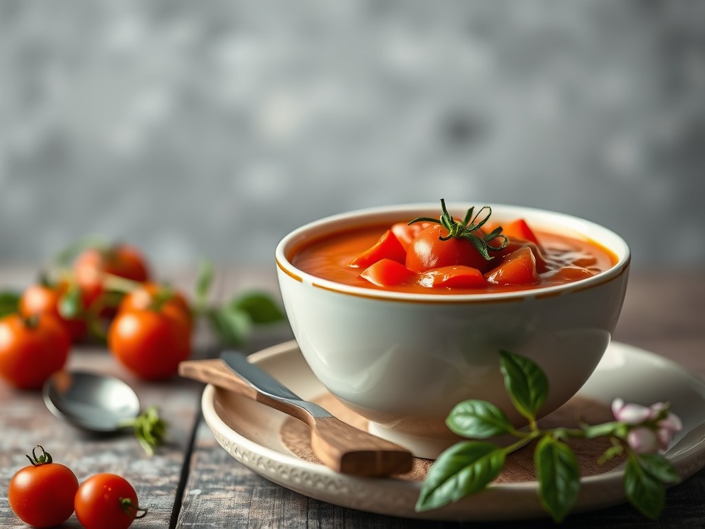 Koude tomatensoep, AI-gegenereerde illustratie