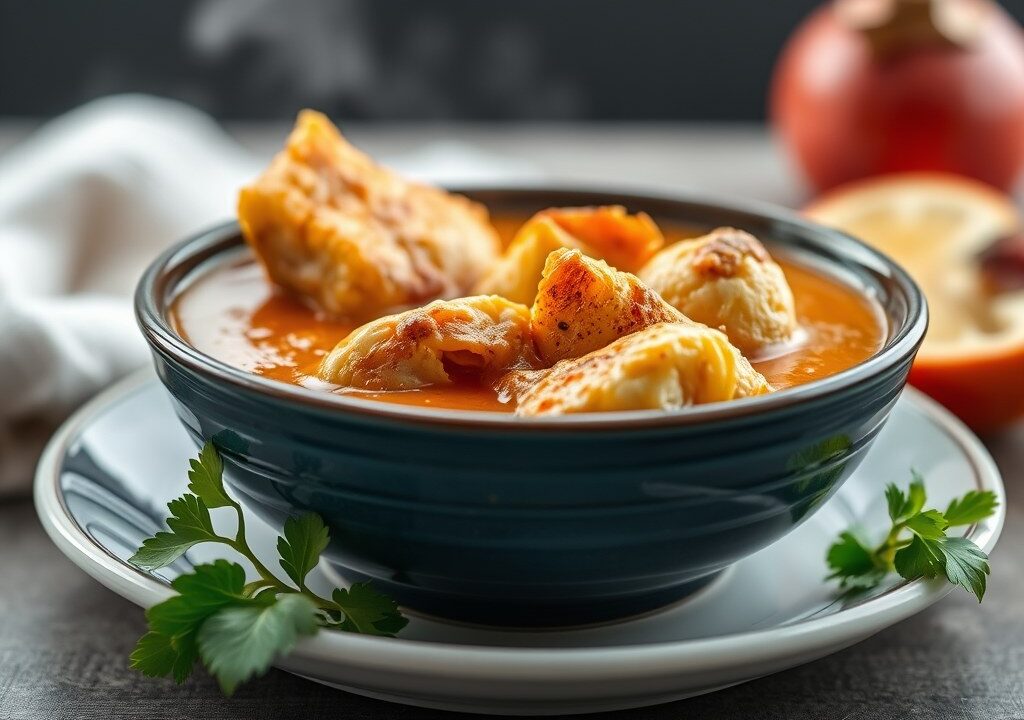 Koude viscurry, AI-gegenereerde illustratie