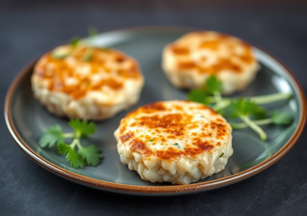 Krab- cq Zalm- en Garnalen-Cakes, AI-gegenereerde illustratie