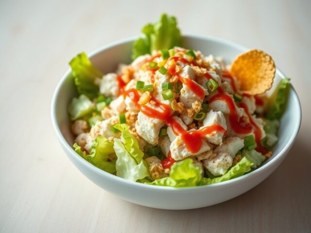 Krabsalade met groene sla en pittige gedroogde tomatensaus