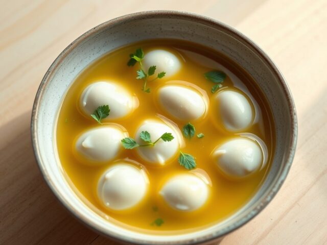 Krachtige bouillon met quenelles van koolvis en dragon