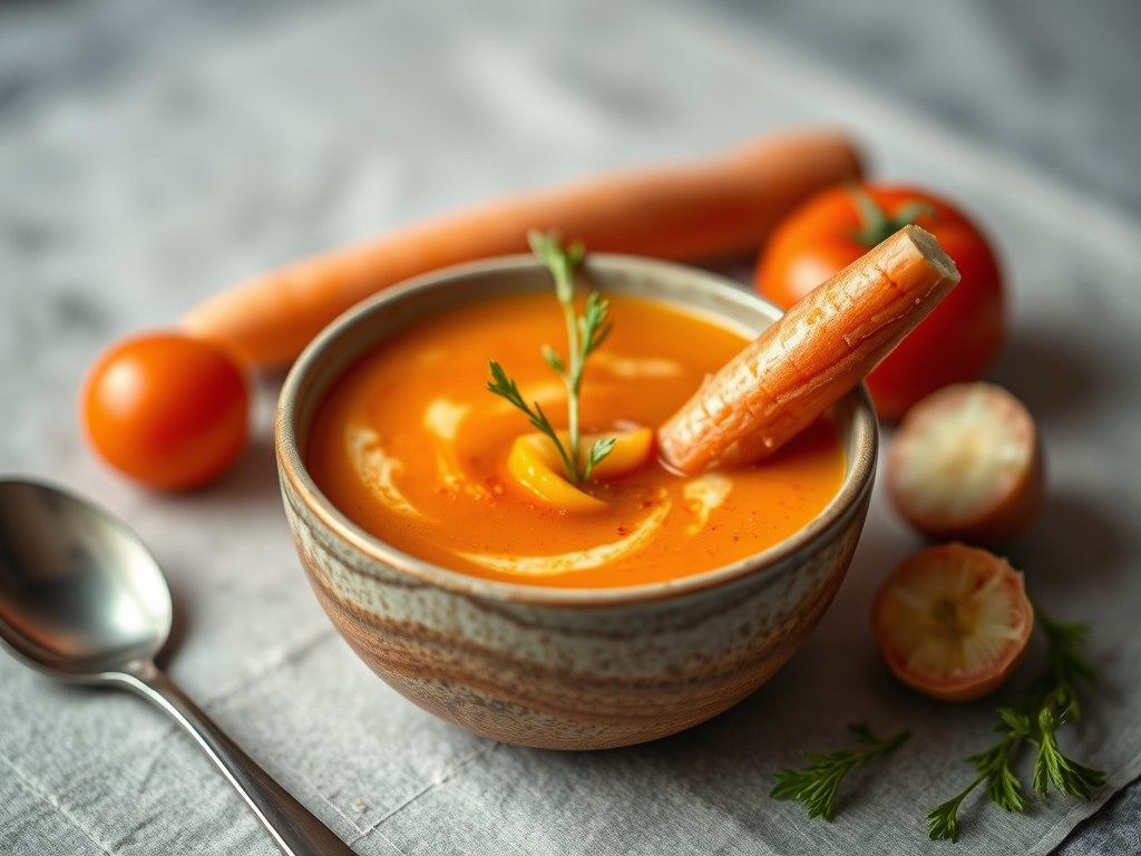 Krachtige consommé van rivierkreeft en calvados, AI-gegenereerde illustratie