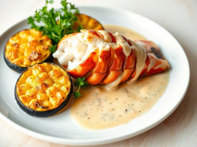 Kreeft met gegratineerde courgette en waterkers