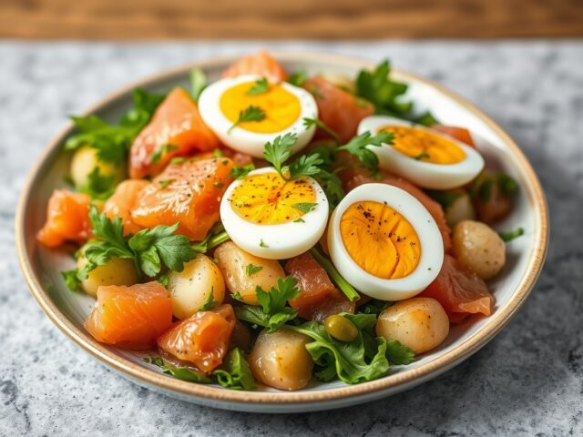 Krieltjessalade met zalm en rucola (maaltijdsalade)
