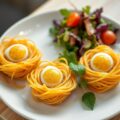 krokante pastanestjes met schotse kwarteleitjes