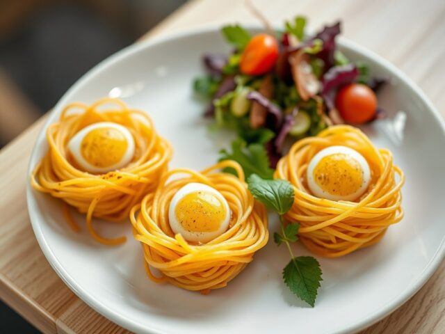 krokante pastanestjes met schotse kwarteleitjes