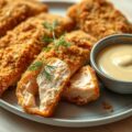 Krokante zalm met dipsaus