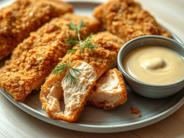 Krokante zalm met dipsaus